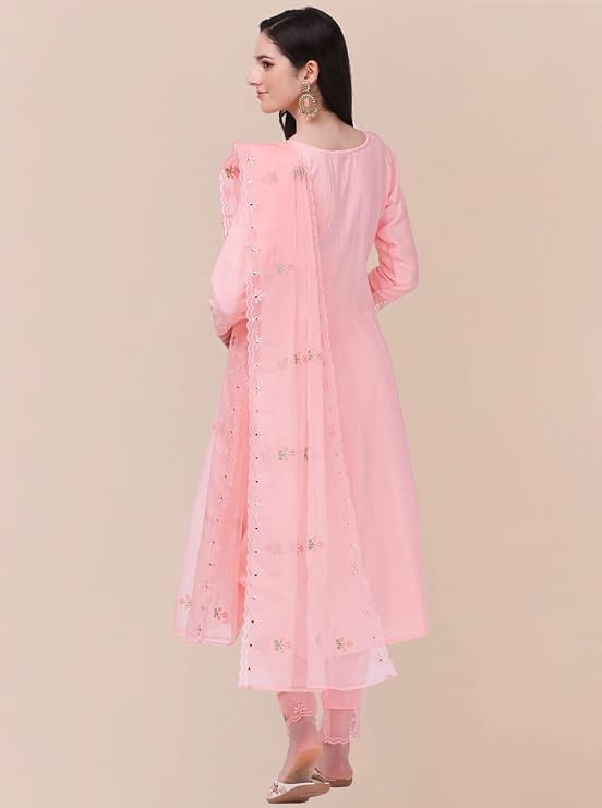 Trendmalls Women's Cotton Embroidery Salwar Suit Set Kurta Pant with Dupatta