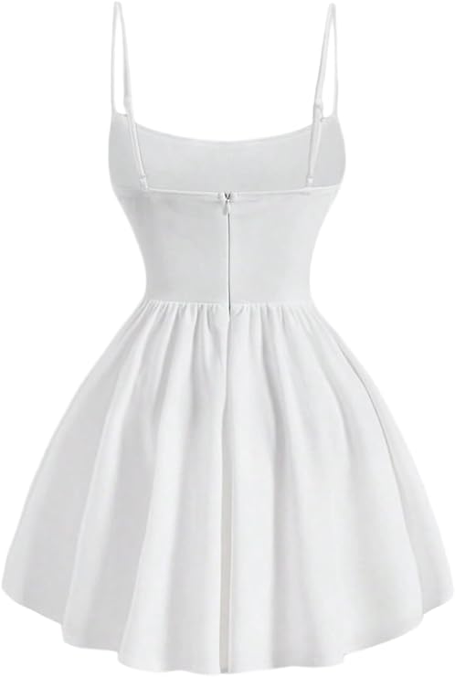 GORGLITTER Women's A Line Skater Ruched Corset Dress Flare Flowy Cami Mini Dresses