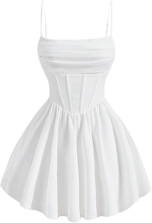 GORGLITTER Women's A Line Skater Ruched Corset Dress Flare Flowy Cami Mini Dresses