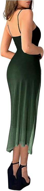 GORGLITTER Women's Elegant Ombre Ruched Long Cami Dress Sleeveless Pencil Party Sundress