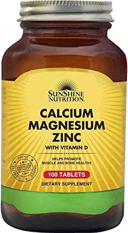 Sunshine Nutrition Calcium Magnesium Zinc With Vitamin D, 100 Tablets | Helps Promote Muscle & Bone Health | Gluten Free