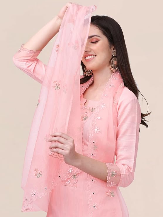 Trendmalls Women's Cotton Embroidery Salwar Suit Set Kurta Pant with Dupatta