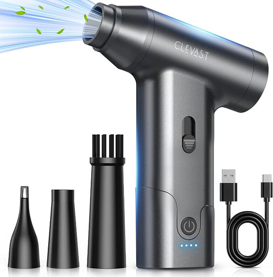 CLEVAST Electric Air Duster, Cordless Compressed Air Blower, 130000 RPM, Stepless Speed, Rechargeable Cleaning Kit for PC, Keyboard, Car and Electronics
