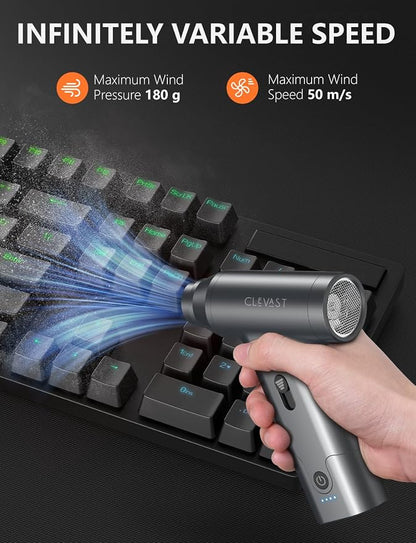 CLEVAST Electric Air Duster, Cordless Compressed Air Blower, 130000 RPM, Stepless Speed, Rechargeable Cleaning Kit for PC, Keyboard, Car and Electronics