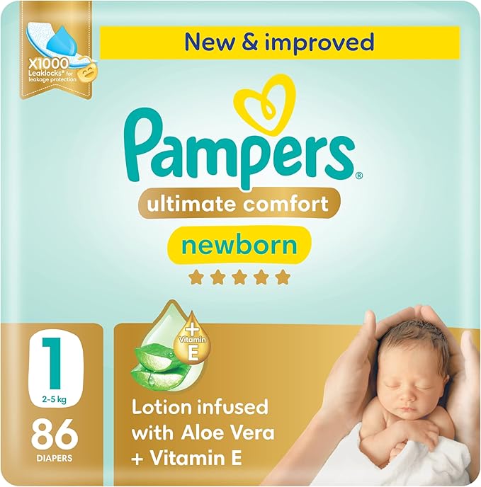 Pampers Ultimate Comfort Premium Taped Diapers 2-5kg Size 1 Mega 86 Count