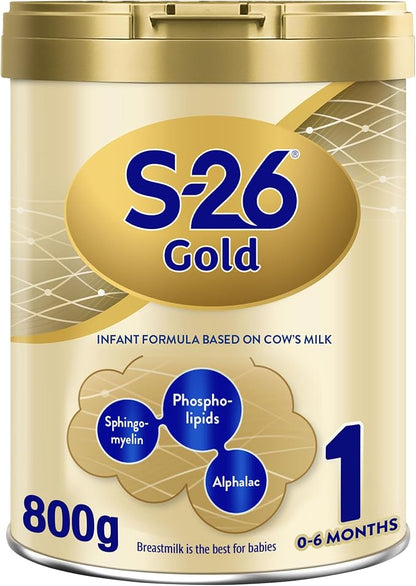 S26 GOLD 1 Stage 1, 0-6 Months Starter Infant Formula for Babies, Tin 800g