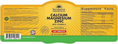 Sunshine Nutrition Calcium Magnesium Zinc With Vitamin D, 100 Tablets | Helps Promote Muscle & Bone Health | Gluten Free