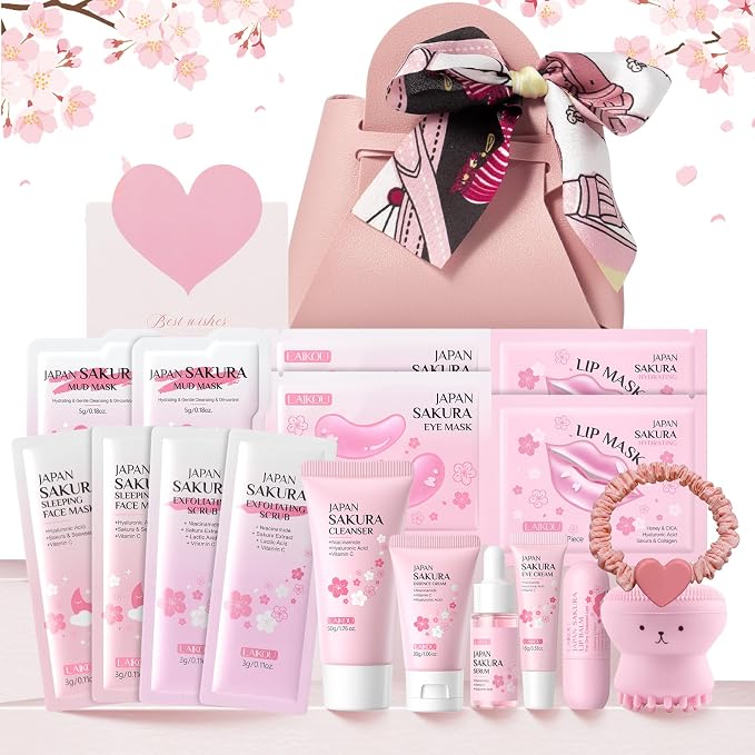 Sakura Skincare Set for Girls, 18pcs Travel-Friendly Facial Care Routine