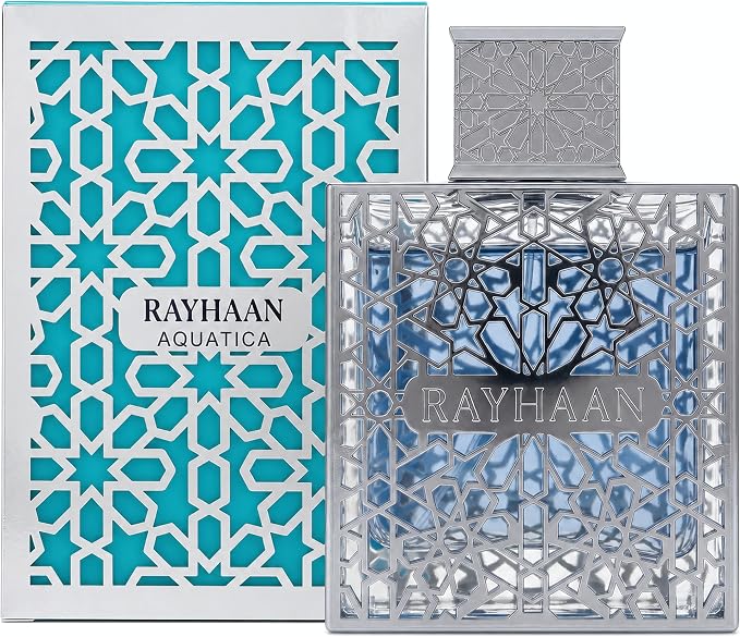 RAYHAAN AQUATICA FOR EDP 100ML-Luxury Perfume, Geometric Islamic Pattern Design, Black and Turquoise Glass Bottle, Middle Eastern Fragrance - ريحان أكواتيكا أو دو بارفان 100 مل - عطر فاخر