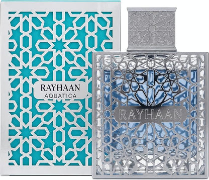 RAYHAAN AQUATICA FOR EDP 100ML-Luxury Perfume, Geometric Islamic Pattern Design, Black and Turquoise Glass Bottle, Middle Eastern Fragrance - ريحان أكواتيكا أو دو بارفان 100 مل - عطر فاخر
